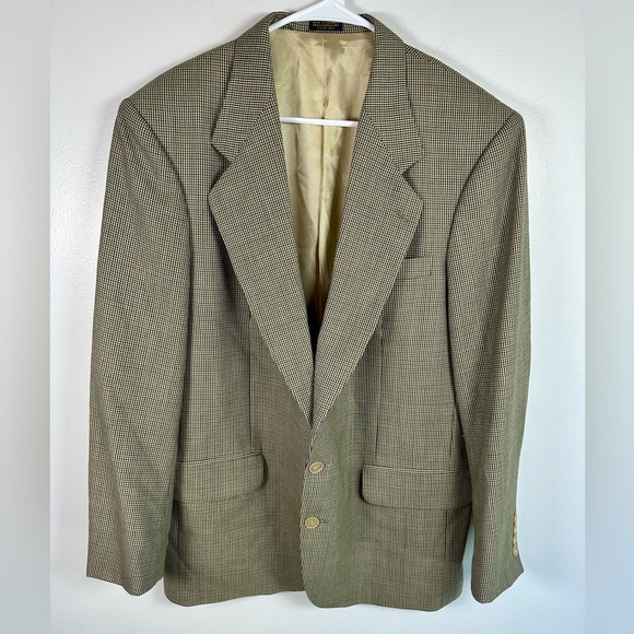 Oscar de la Renta Houndstooth Blazer Suit Coat in Tan and Blue Vintage size 44 - Picture 1 of 9
